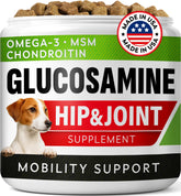 STRELLALAB Glucosamine Treats for Dogs bottle-front highlights chicken flavor for daily joint support.