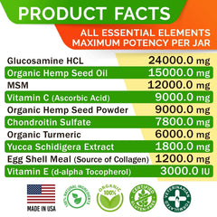STRELLALAB hemp chews ingredients include glucosamine and chondroitin for joints.