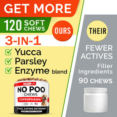 STRELLALAB No Poo Chews dogs probiotics and enzymes label highlights digestion support.
