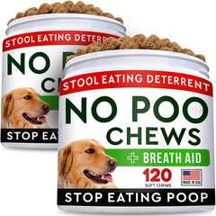 STRELLALAB No Poo Treats bottle closeup highlights digestive support and probiotic benefits.