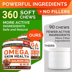 STRELLALAB Omega 3 for Dogs ingredients close-up highlighting EPA and DHA.