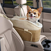 Strusery dog car seat front view in frost velvet brown for small dogs
