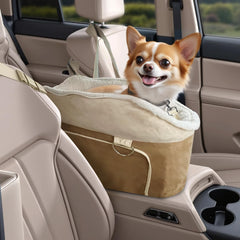 Strusery dog car seat front view in frost velvet brown for small dogs