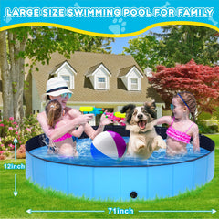 STUDESK foldable dog pool folded for easy transport and storage.