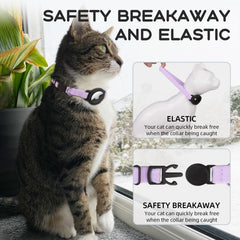 Sucegi AirTag Cat Collar purple with holder shows integrated AirTag protection.