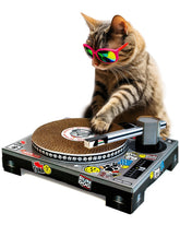 Suck UK cat-scratcher-dj-deck with moving turntable for playful indoor cats