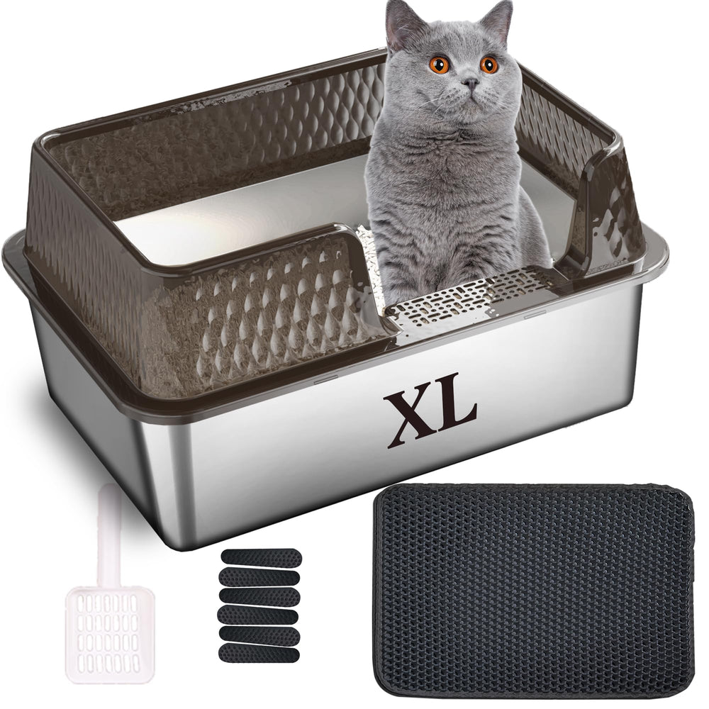 Suhaco side-entry litter box large stainless steel with lid showing spacious interior for big cats