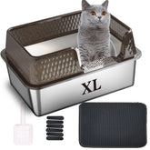 Suhaco side-entry litter box large stainless steel with lid showing spacious interior for big cats