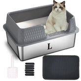 Suhaco small stainless steel litter box with side-entry for easier access and cleaner floors.