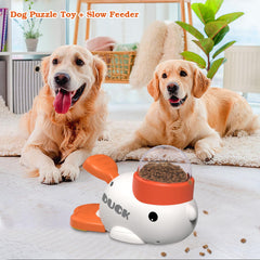 Suitchi dog interactive-treat-dispenser toy side view—compact white design for easy home use.