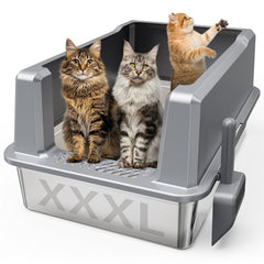 Suitfeel XXL stainless steel litter box with lid, roomy for big cats and easy cleanup.