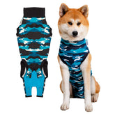 Suitical Recovery Suit dog large blue camouflage worn showing protective coverage