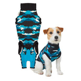 Suitical Recovery Suit front view demonstrates cone-free post-surgery protection for dogs.