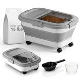 Summark 15lbs dog-cat food container in foldable form, saving space for travel.