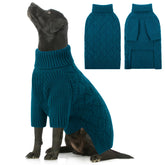 SUNFURA blue XXL dog sweater full view on a dog for warm winter wear