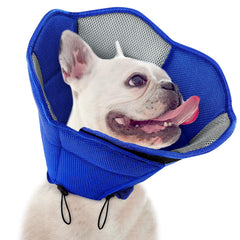 SUNFURA dog cone blue front view highlights breathable comfort