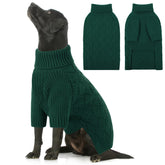 SUNFURA green XL dog sweater pullover on a large dog for warm, snug comfort