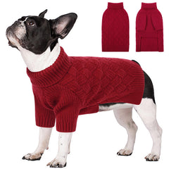 SUNFURA dog sweater red turtleneck close-up keeps large dogs cozy