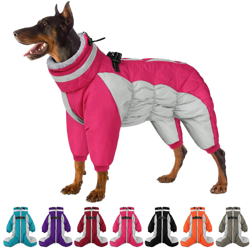SUNFURA full body dog coat hot pink M shows water-resistant warmth for chilly walks.