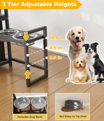 Sungaryard adjustable-height feeding stand with levels at 5.5, 8.9, and 14.5 inches.