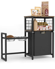 Sungaryard elevated dog bowl stand with storage shelf for mess-free feeding.