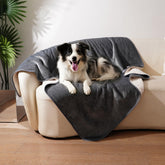 Sunheir waterproof dog blanket gray folded for protection and compact storage.