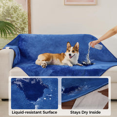 Sunheir blue blanket waterproof layer blocks liquids to protect furniture from spills.