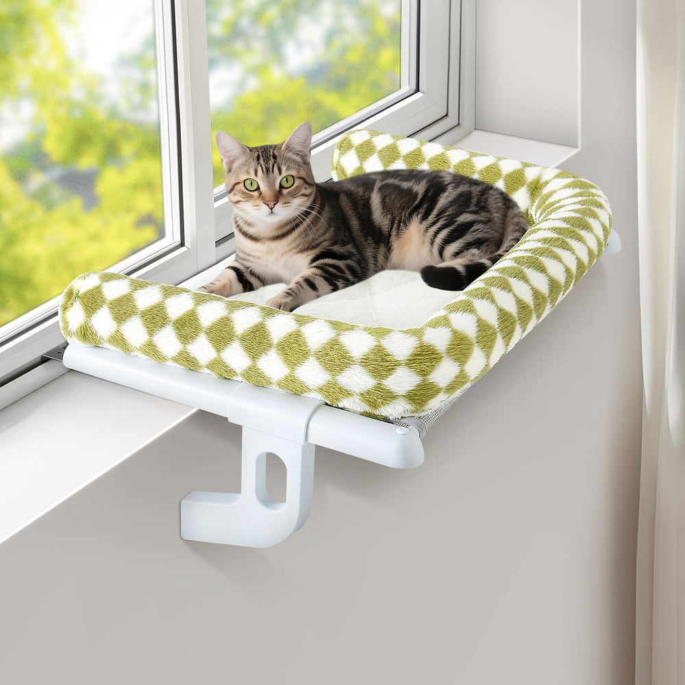 Sunhoo cat window perch secure setup with adjustable clamps on a sill.