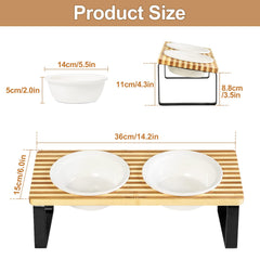 Sunhoo ceramic bowls 5.5-inch diameter securely sit in the stand for wobble-free feeding.