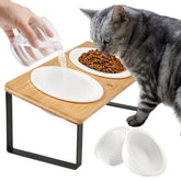 Sunhoo elevated cat bowls on a wooden stand show quick assembly.