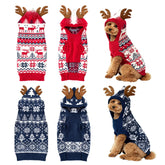 Sunnymove red reindeer hood dog sweater provides festive warmth for winter walks