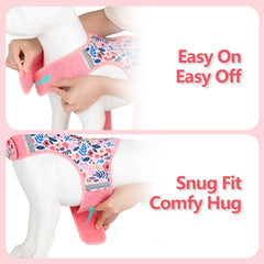 Sunraymascota reflective-d-ring on pink floral harness for visibility