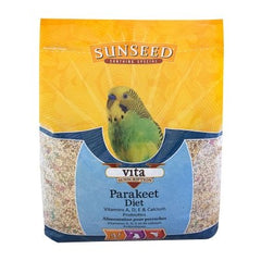 Sunseed Vita Sunscription Parakeet 5-pack shows a neatly labeled bottle, supporting daily vitality and bright feathers.