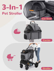 SUNTHX dog stroller detachable carrier reveals flexible multi-pet arrangements.