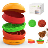Super Design 5-in-1 dog bowls orange hamburger top view showcases space-saving design.