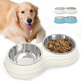 Super Design dual-14oz dog bowls assembly keeps dry and wet food separate for fresh meals.