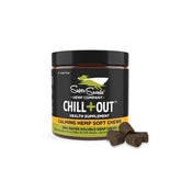 Super Snouts Chill Out bottle with soft chews for pet calming support.