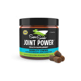 Super Snouts Joint Power bottle label highlighting vet-recommended joint support for pets.