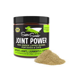 Super Snouts Joint Power bottle label shows dosage clarity for daily use.