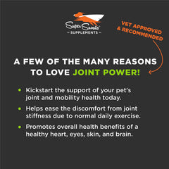 Super Snouts Joint Power dogs cats use image suggests joint support for pets.