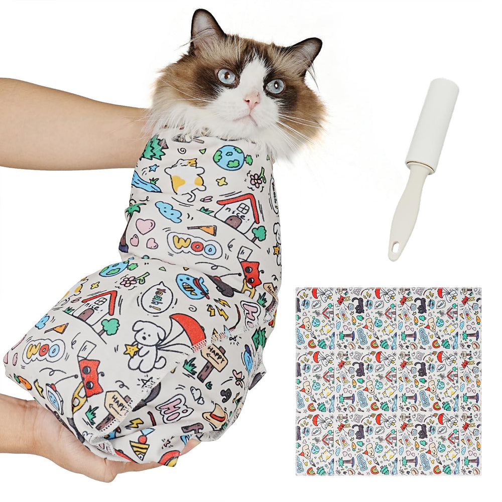 Supet Cat Grooming Wrap cartoon XL design calms cats during grooming sessions
