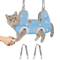 Supet Cat Hammock Harness setup for nail trimming reduces stress during grooming.