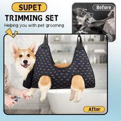 Supet dog grooming hammock with breathable 3D mesh for airflow during grooming.
