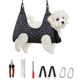 Supet grooming hammock setup for easy at-home nail trims.