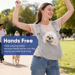 Supet dog sling grey secure buckle ensures pet safety.