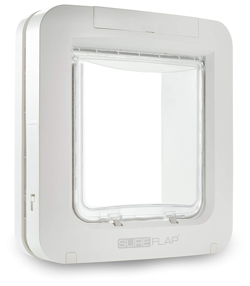 SureFlap Microchip Pet Door white front view showing selective entry for pets