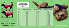 Surgi~Snuggly dog-sleeve onesie image demonstrates comfortable stretch fabric for gentle movement