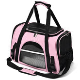 Surilehege cat carrier soft pink front view shows compact travel space