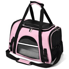 Surilehege cat carrier soft pink front view shows compact travel space
