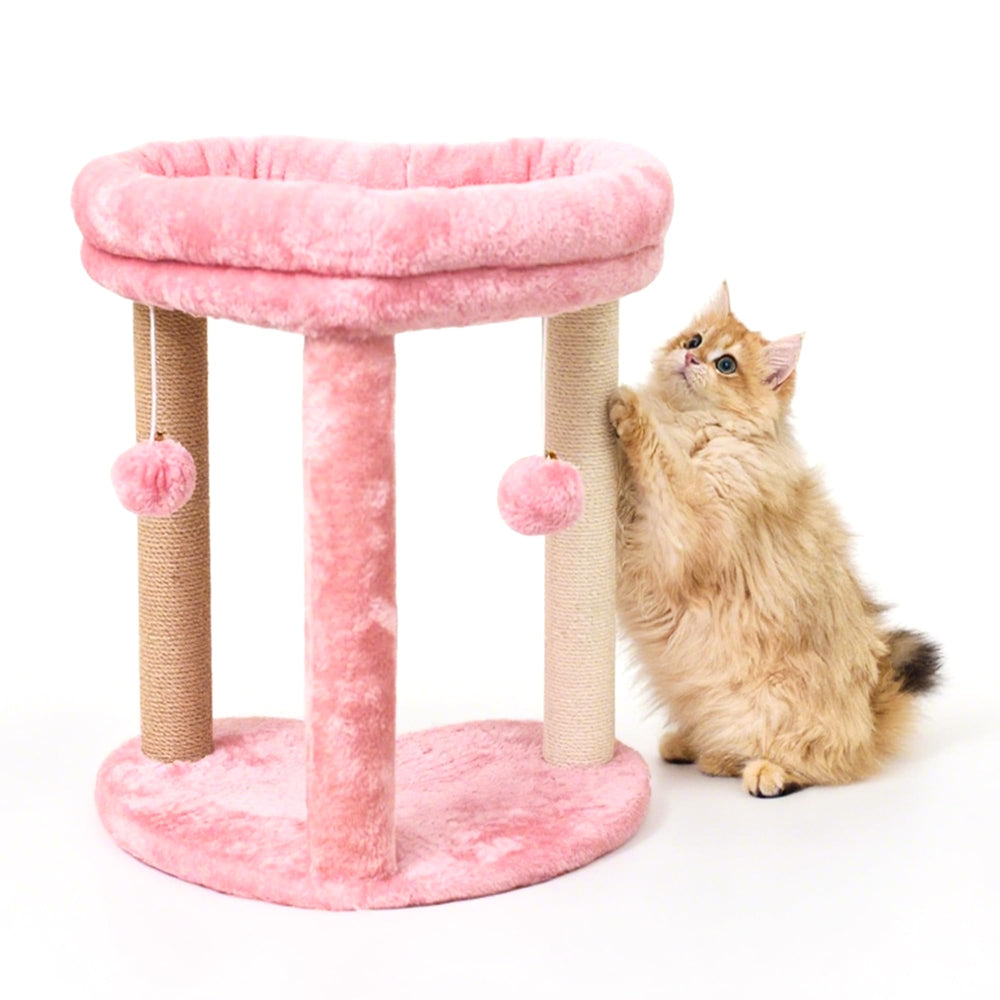 Suudroeen 3-in-1 pink cat tree assembled for play and rest